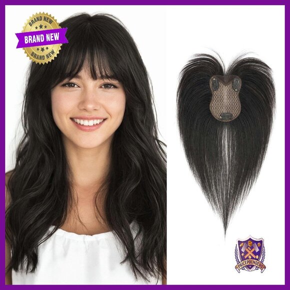 11 Inch Human Hair Topper with Bangs 360 Lace Base Clip In main image 6